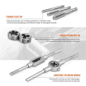 Jeu de tarauds et filières métriques en acier de haute qualité, 32 pièces, M3-M12, jeu de tarauds combinés, outils de taraudage et de poignées - Product Image 4