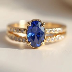 Anillo solitario de zafiro azul redondo de oro sólido personalizado moderno 10K 14K 18K joyería fina chapada en rodio para bodas y fiestas - Product Image 2