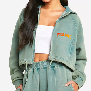 Custom logo Women Cotton Blend Lightweight and Breathable Crop <b>Top</b> Hoodie Ladies Summer Fashion French Terry Hoodie - Product Image 1