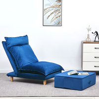 Canapé-lit inclinable moderne en tissu bleu gris beige et bois massif, avec pouf, pour enfants, idéal pour appartement et salon, pliable