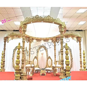 มณฑปงานแต่งงานลายไม้ยอดนิยม รุ่นใหม่ล่าสุด ผิวสีทอง ผู้ผลิตมณฑปงานแต่งงานอินเดีย มณฑปงานแต่งงานลายแกะสลักจากไฟเบอร์สำหรับออสเตรเลีย - Product Image 1