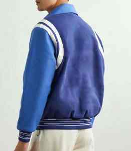 Logo personnalisé laine broderie Baseball Letterman vestes hommes Vintage blanc en cuir manches Varsity veste couleur bleue - Product Image 2