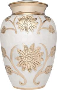 Urna funeraria de flores blancas y doradas, urna de cremación conmemorativa para cenizas humanas, latón adecuado para cementerio, nicho de entierro, tamaño personalizado - Product Image 6