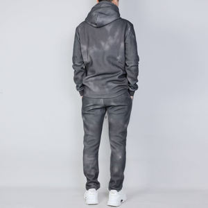 Pantalones de chándal acampanados con diamantes de imitación coloridos con cremallera desgastada personalizada OEM y conjuntos de sudadera para hombre, ropa de calle, chándal lavado con ácido - Product Image 5