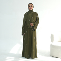 Abaya Baru One Piece Bordir Bunga, Cardigan Abaya Wanita, Pakaian Islami Modis, Kaftan Turki, Abaya Terbuka Muslim Dubai, Eid