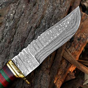 Couteau de chasse fait à la main en acier damas autre manche gaine en cuir OEM fournisseur en gros Clip Point forme de lame bord plat - Product Image 2