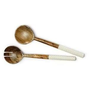Ensemble de service à salade en bois d'acacia écologique de luxe unique fait à la main avec cuillère et fourchette de service pour la cuisine à domicile - Product Image 4