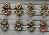 Boucles d'oreilles pendantes Chandbali en laiton indien, plaqué argent multicolore, motif floral, style antique vintage, avec perles et breloques en métal, pour femme