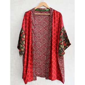 Kimono corto de seda india, hecho a mano, estampado, ropa de dormir para mujer, ropa de estar por casa, albornoz - Product Image 1
