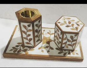 Artesanía, Bandeja Redonda de Madera de Acacia con Incrustaciones de Resina, Caja, Quemador de Incienso, Juego de Bakhoor - Product Image 2