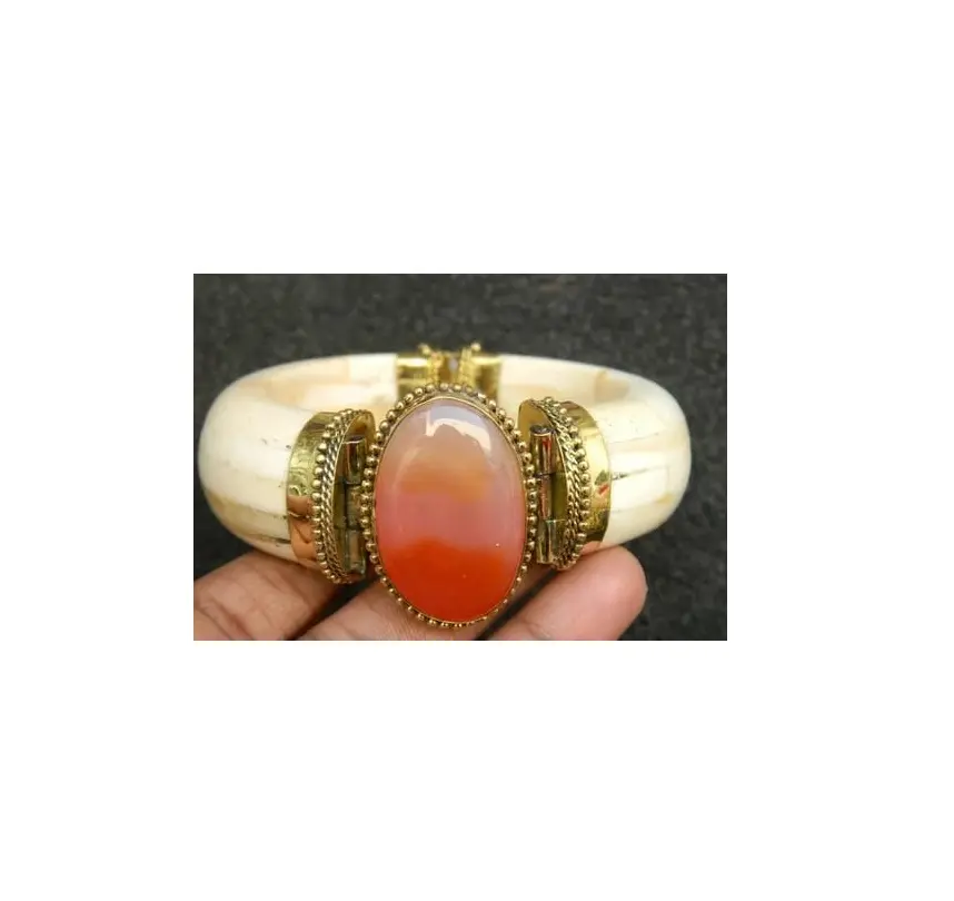 Perhiasan Fashion gelang tulang dengan gelang kuningan gelang manset penjualan terbaik gelang Inlay tulang terlihat antik untuk produk terlaris