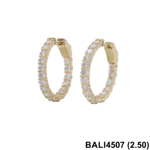 Solid Yellow Gold <b>Rhodium</b> Plated 2.5ct Round Brilliant Cut Diamond Eternity Hoop <b>Earrings</b> Luxury 14KT Jewelry for Women - Product Image 2