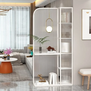 Meuble de séparation moderne et minimaliste pour entrée et salon, étagère de rangement en verre pour porte d'entrée, installation sans perçage - Product Image 1