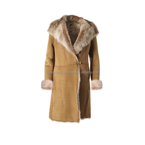 Manteau en cuir de mouton et fourrure de chèvre camel marron OEM 2026, best-seller, avec capuche en fourrure, pour femmes, de haute qualité, grandes tailles, manteaux d'hiver - Product Image 1