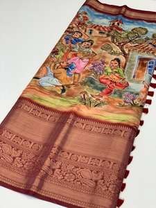 Keerthy Banarasi Silk Kalamkari บล็อกพิมพ์ขายส่งธุรกิจ Saree ใน Bhavnagar - Product Image 5