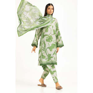 Conjunto Coordinado Estampado de Cambray Off-White para Mujer, Atuendo Casual de Gasa de 2 Piezas, Talla 3XL - Para Primavera/Verano - Product Image 6
