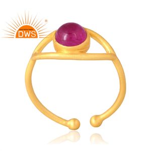 Latest Selling 925 Sterling <b>Silver</b> Natural 18K Gold <b>Plated</b> Aventurine Red Quartz Gemstone Ring Custom Jewelry Manufacturer - Product Image 1
