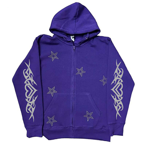 Moda casual mujer 100% algodón polar personalizado diamantes de imitación Color sólido invierno mujer cremallera sudaderas con capucha - Product Image 1