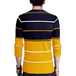 Camiseta 100% de algodón para hombre, cuello redondo, manga larga, estilo Hip Hop, secado rápido, diseño de rayas personalizado, Camiseta holgada para hombre - Product Image 4