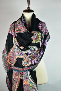 Timeless Black Kashmiri <b>Shawl</b> Handcrafted in Soft Wool Luxurious Winter <b>Wrap</b> Elegant Traditional Warm Pashmina Style - Product Image 3