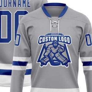 OEM fabricación personalizada al por mayor gris real-blanco de alta calidad de encaje jersey de cuello de hockey - Product Image 6