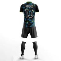 Uniforme de Fútbol Personalizado en Negro y Verde Azulado, Cuello Redondo, Conjunto de Camiseta y Calcetines para Equipos Adultos, 100% Poliéster, Secado Rápido y Transpirable