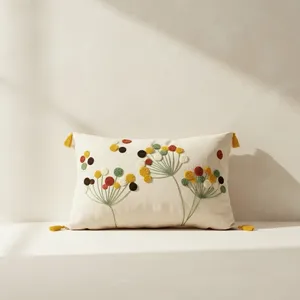 Funda de cojín rectangular con borlas y motivo de diente de león, para uso decorativo en el hogar, con diseño de plantas, sin relleno - Product Image 2