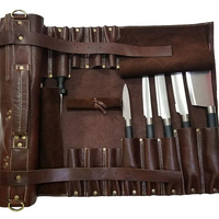 Bolsa Enrollable de Cuero Genuino de Alta Calidad, Personalizable, con Múltiples Bolsillos para Herramientas de Chef, Correas Ajustables, Diseño Portátil