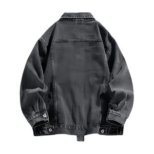 Custom Logo Unisex High Street <b>Canvas</b> Breathable Stylish Washed Winter Stand Collar Front Logo Regular Denim <b>Jacket</b> - Product Image 5
