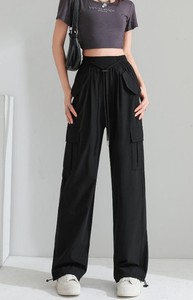 Nuevos pantalones Cargo informales americanos para mujer, pantalones deportivos de pierna ancha con cordón de cintura media holgados transpirables de cintura alta, multibolsillos - Product Image 6