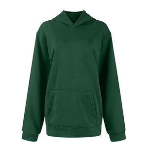 Sudadera con Capucha Extra Grande para Mujer, Color Verde Sólido, Hombros Caídos, Felpa Ecológica, Sin Cordón, 100% Algodón, para Invierno - Product Image 1