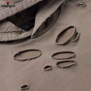 Professionnel fait en gros pull de haute qualité personnalisé 100% coton élégant hommes en détresse sweats à capuche à vendre - Product Image 6