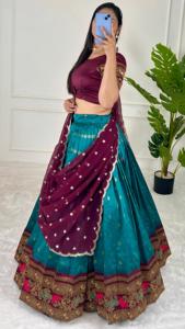 Modern Jequrd Silk Lehengha Choli Toile semi-cousue Pata jusqu'à la taille 44 Micro Type intérieur - Product Image 3