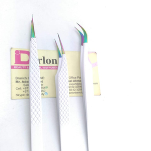 Professional White Color Eyelash Extension Tweezers Sustainable Stainless Steel Straight & Curved <b>Plain</b> & Diamond Grip Tweezers - Product Image 1