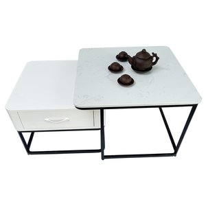 <b>Square</b> Double Sofa <b>Table</b> 60x60x45cm with Drawers and Stone Top TT68169 - Product Image 1