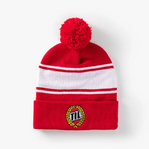 Latest High Quality Winter Santa <b>Hat</b> 100% Acrylic Adjustable Knitted <b>Beanie</b> with Embroidered Logo and Pom Pom for Unisex Adults - Product Image 3