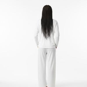 Ensemble de survêtement en molleton brodé pour femme, deux pièces, 100 % coton, pull à manches longues et pantalon décontracté, séchage rapide, respirant - Product Image 2