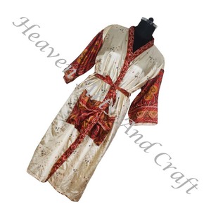 KL001 2024 Collection d'été soie longue Vintage Sari Kimono longue tenue décontractée pleine longueur Vintage Sari Kimono longue bohème été - Product Image 2