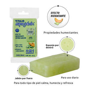 Éponge de savon au concombre et au melon Esponjabon 2 en 1 | Outil de bain exfoliant et nettoyant - Product Image 2