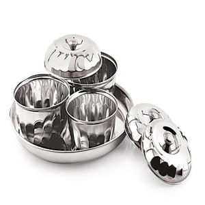 Ensemble de vaisselle en acier inoxydable écologique, bol de service avec couvercles et plateau, finition miroir pour la maison et les fêtes - Product Image 1
