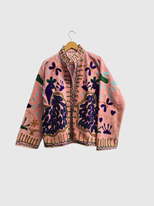 Chaqueta de Terciopelo con Bordado Floral de Manga Larga y Cuello Mao para Mujer, Talla Grande, Ropa de Otoño - Product Image 2