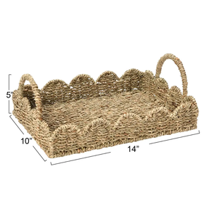Eco Friendly Rustic Seagrass Rectangular <b>Tray</b> Handwoven Scalloped Edge Serving and Decorative <b>Tray</b> - Product Image 3