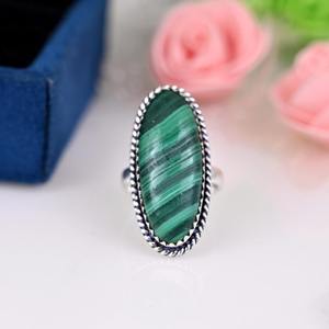 Joyería de piedras preciosas de malaquita para mujer, anillo de estilo bohemio de plata, joyería de plata de ley 925, anillo hecho a mano de tendencia, Regalo para mamá - Product Image 2