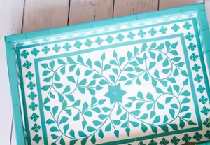 Bandeja de té con incrustaciones de hueso duradera hecha a mano artesanal con diseño cuadrado y patrón floral intrincado para restaurante y uso doméstico - Product Image 4