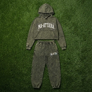 Ensemble survêtement streetwear surdimensionné en molleton de coton vert olive délavé pour femme, personnalisable, vente en gros OEM - Product Image 6