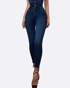 Pantalones vaqueros de moda ajustados de cintura alta con realce de glúteos, pantalones vaqueros de punto rectos simples medianos sólidos, soporte de serigrafía Regular - Product Image 6