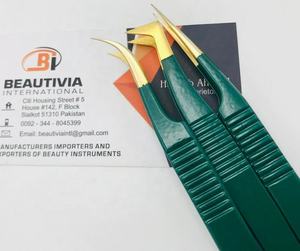 แหนบถอนขนตาสแตนเลสสีเขียวทนทานพร้อมปลายแหลมพลาสมาสีทอง - Product Image 5