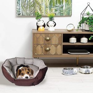 Letto ovale per cani e gatti 63x54x20cm Relax comodo letto per animali da compagnia lavabile marrone/grigio/blu - Product Image 3