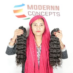 Vente en gros d'extensions de cheveux 100% naturels noirs vierges indiens temple ondulés styles afro curl faisceaux de couleur noire pour les femmes - Product Image 3