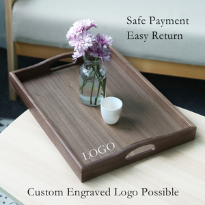 Plateau en bois de bambou à double oreille avec poignée pour la présentation de pâtisserie, plateau en bois pour servir des tasses et des assiettes - Product Image 5